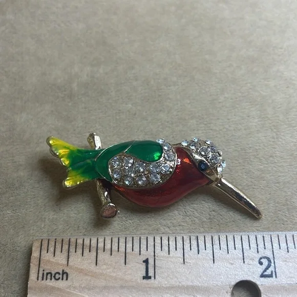 Enamel and Rhinestone Parrot Brooch - Picture 5 of 5